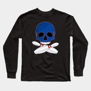 Bowling Ball Skull and Crossed Bowling Pins Long Sleeve T-Shirt